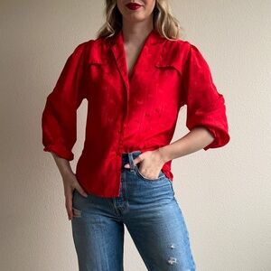 Vintage 1990s Red Button Down With Horse Pattern (S/M)